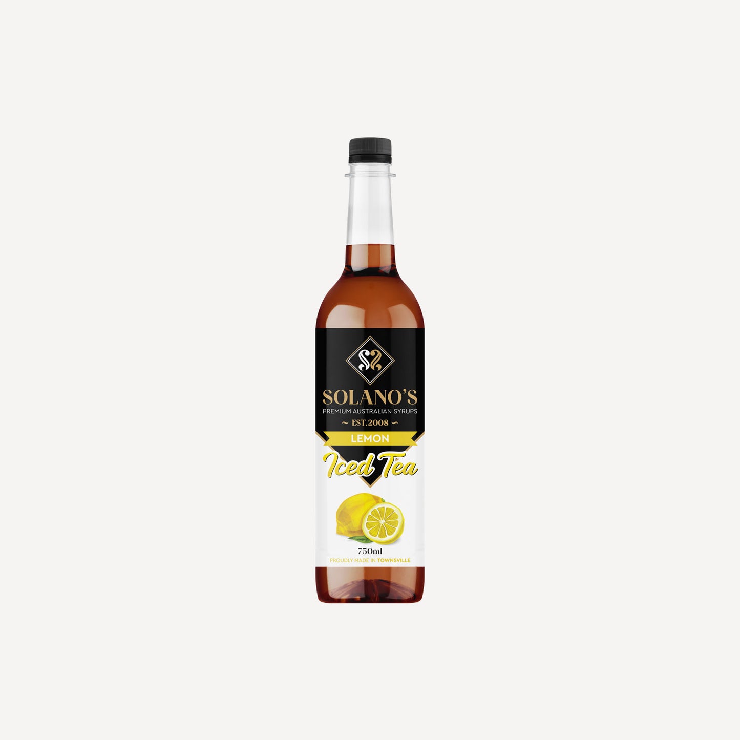 Bottle of Solano's Lemon Iced Tea on a white background
