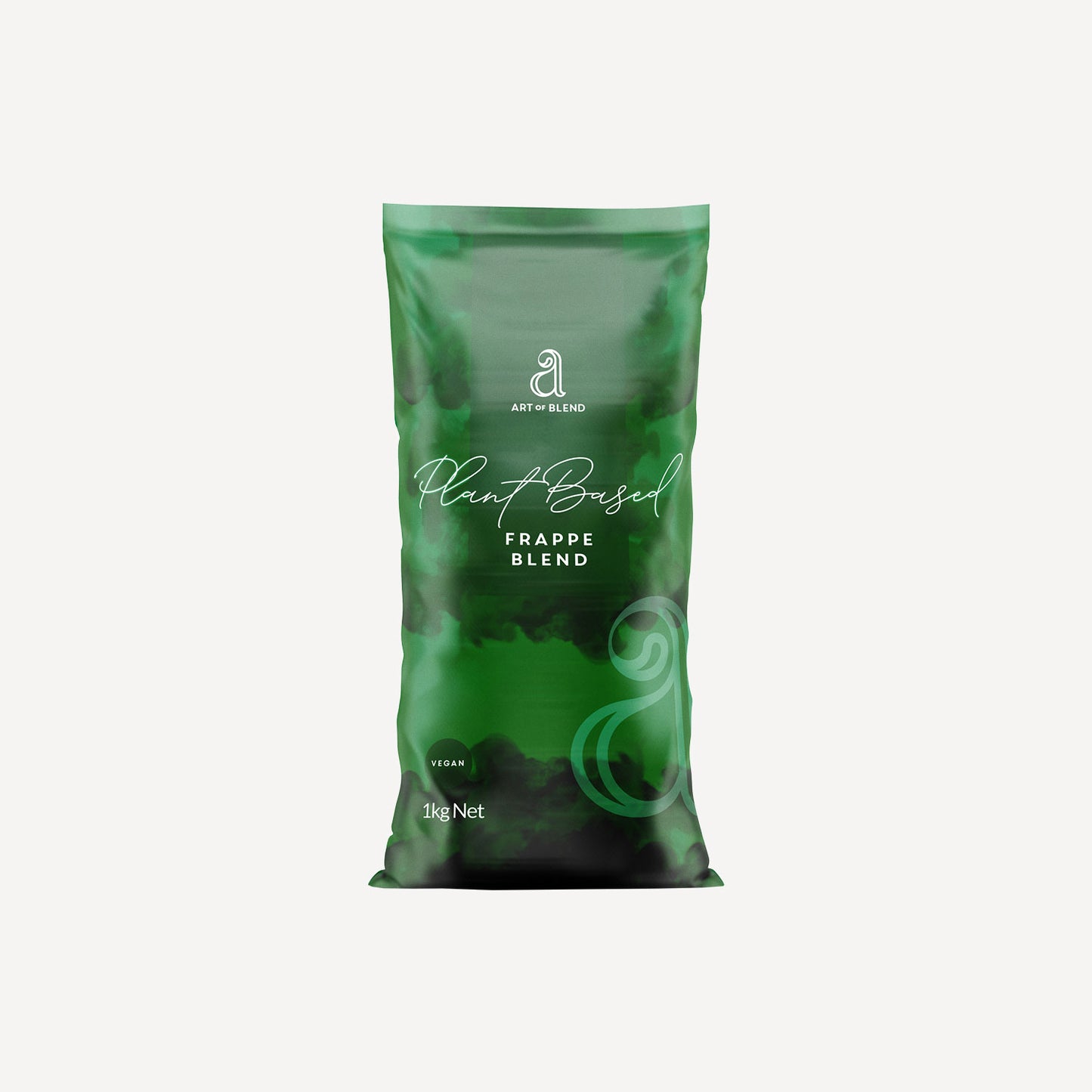 Green package of 'Plant Based Frappe Blend' on a white background