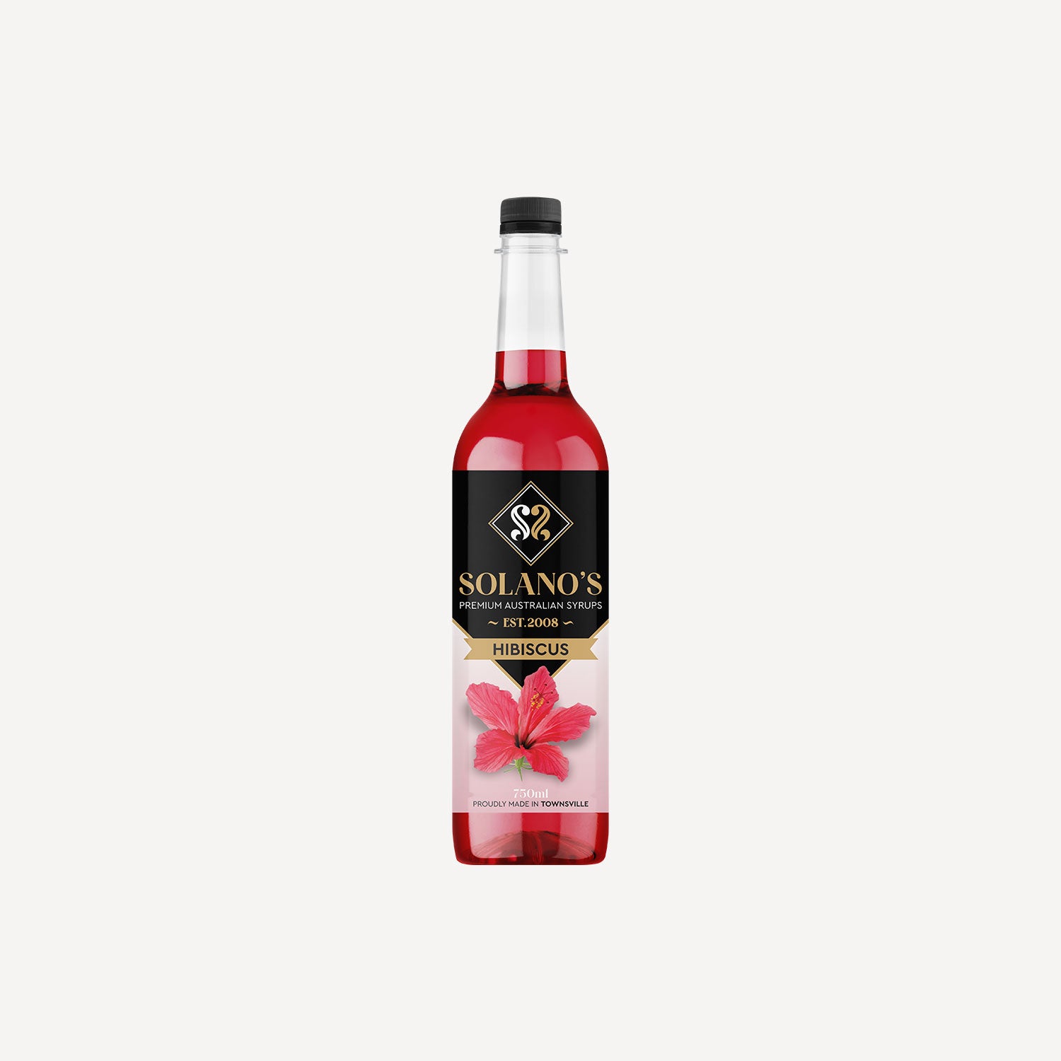 Bottled Solanos Hibiscus Flavoured Syrup on a white background