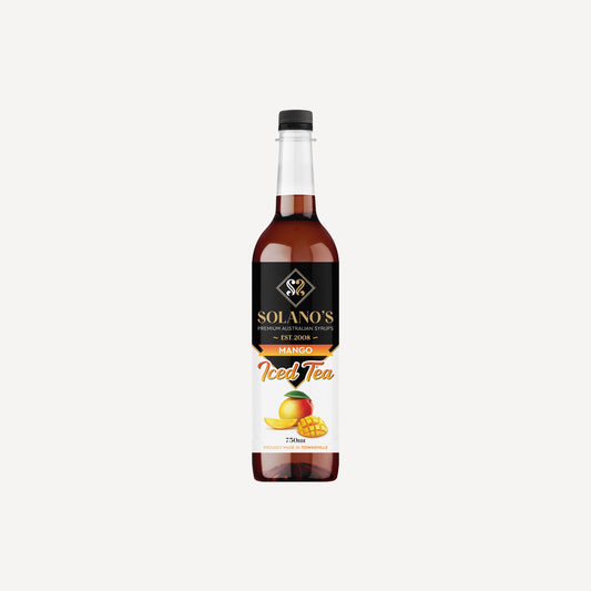 Bottle of Solano's Mango Iced Tea on a white background