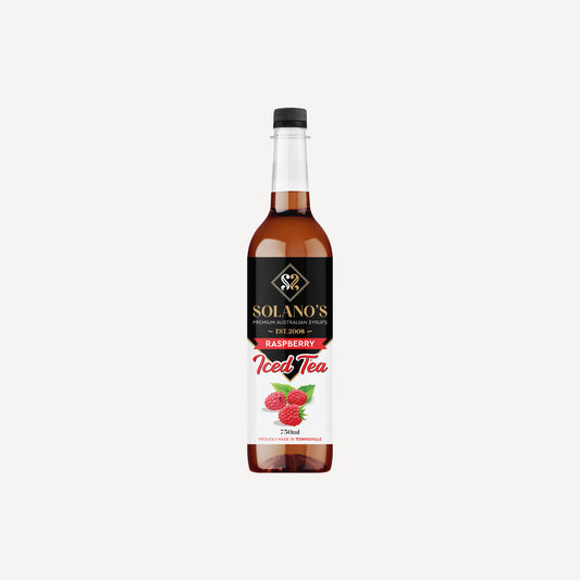 Bottle of Solano's Raspberry Iced Tea on a white background