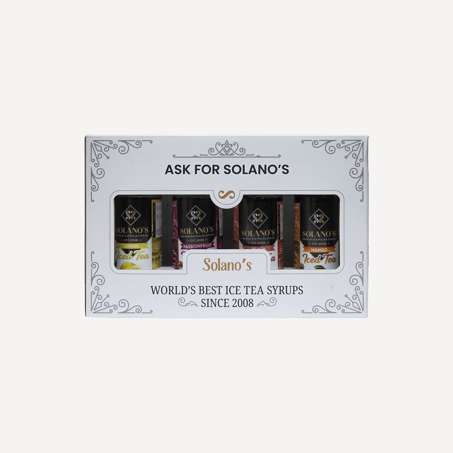 Gift pack of Solanos Iced Tea Syrup on a white background