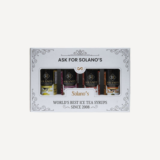 Gift pack of Solanos Iced Tea Syrup on a white background